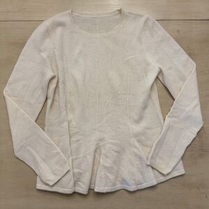 Ivory Peplum 100% Cashmere Sweater Women’s Medium Soft Girl / Minimalist / Twee